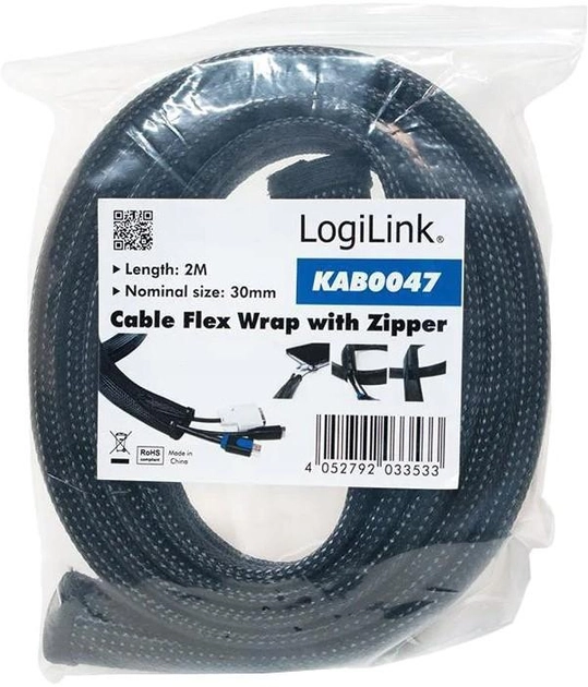 Organizer kabli LogiLink elastyczny z suwakiem 2 m (KAB0047) - obraz 1