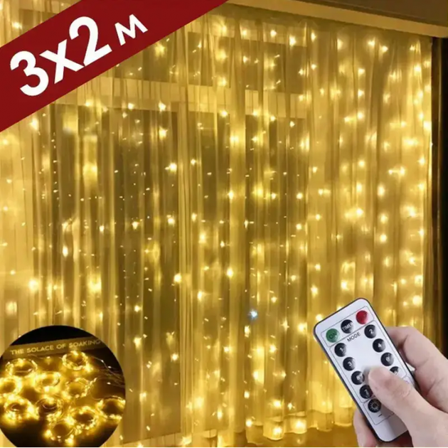 USB гірлянда штора 3х2 м (теплий білий) світлодіодна з пультом Гірлянди ...