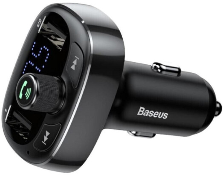 Transmiter FM Bluetooth Baseus T-Typed S-09 Bluetooth MP3 Car Charger 2.4 A 2 USB Black (6953156278721) - obraz 1