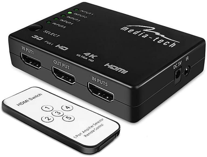 Сплітер Media-Tech MT5207 HDMI 5xports HDMI switch remote controlled 4K resolution support - зображення 1
