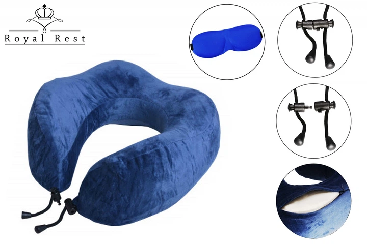 Дорожня подушка ортопедична для подорожей Royal Rest Memory Foam 27*25*12см Синя (RR-05) - Фото 2 Дорожня подушка ортопедична для подорожей Royal Rest Memory Foam 27*25*12см Синя (RR-05) - зображення 2