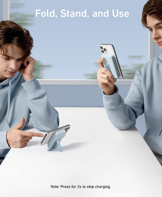 Магнитная батарея с подставкой Anker 633 Magnetic Magsafe Powerbank, 10 000mAh, 20W USB-C Power Delivery iPhone 17/17 Pro/17 Pro Max, iPhone 16/15/14/13/12 Series - Blue (A1642) - изображение 3