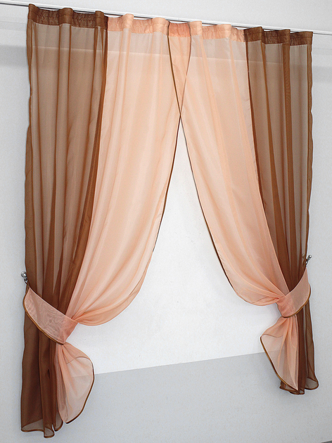 Кухонний комплект штор VR-Textil № 017к з підв'язками на карниз 1-1.5 м 265х170 см Коричневий з персиковим (50-776) - зображення 2