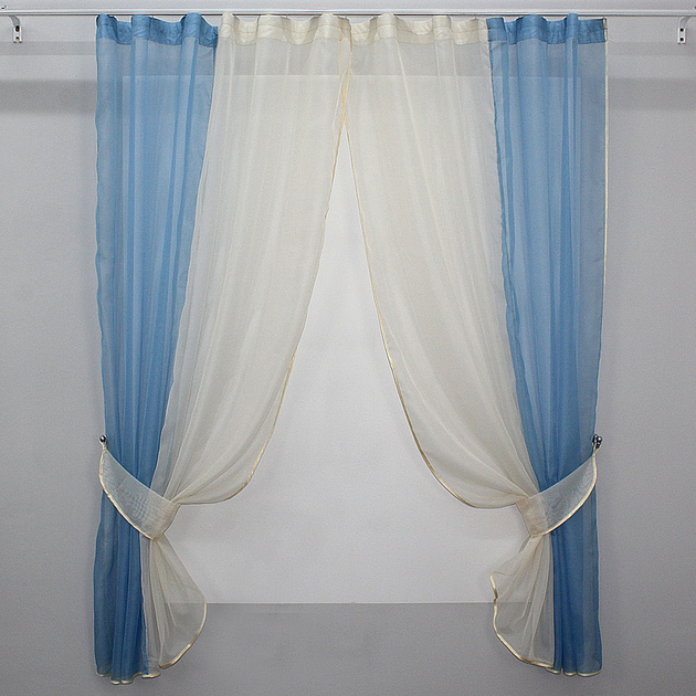 Кухонний комплект штор VR-Textil № 017к з підв'язками на карниз 1-1.5 м 265х170 см Блакитний з молочним (50-665) - зображення 1
