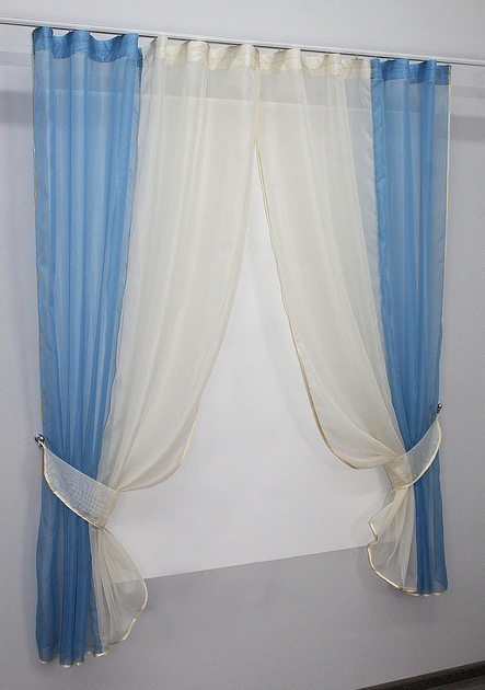 Кухонний комплект штор VR-Textil № 017к з підв'язками на карниз 1-1.5 м 265х170 см Блакитний з молочним (50-665) - зображення 2