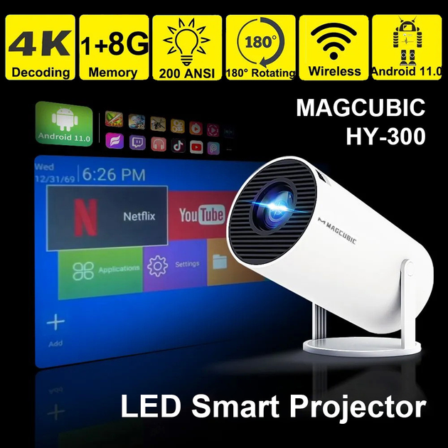 Портативный мини смарт проектор Magcubic HY300 Android 11, Wi-Fi