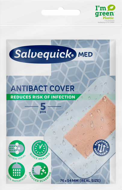 Пластыри Salvelox Med Plasters Antibact Cover 7.6 x 5.4 см 5 шт (7310616583655) - изображение 1