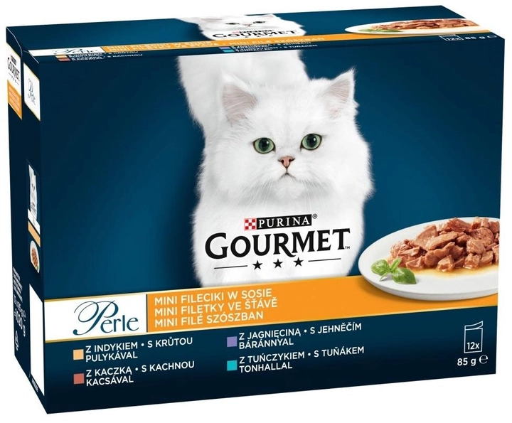 Mokra karma dla kotów Purina Gourmet Perle Kaczka, indyk, jagnięcina, tuńczyk 12 x 85 g (8445291198647) - obraz 1