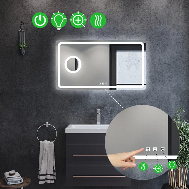LED-зеркало 80x70см, с тремя сенсорами, подогревом и линзой с подсветкой, модель Anvi (Anvig59) - изображение 2