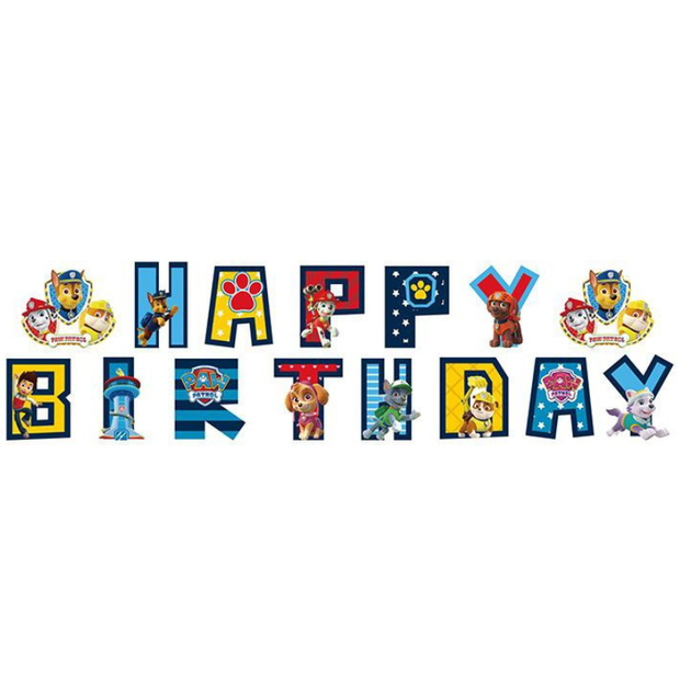 Напис картонний Happy Birthday Щенячий патруль Цуценята та лапки Різнокольоровий - Фото 1 Напис картонний Happy Birthday Щенячий патруль Цуценята та лапки Різнокольоровий - зображення 1