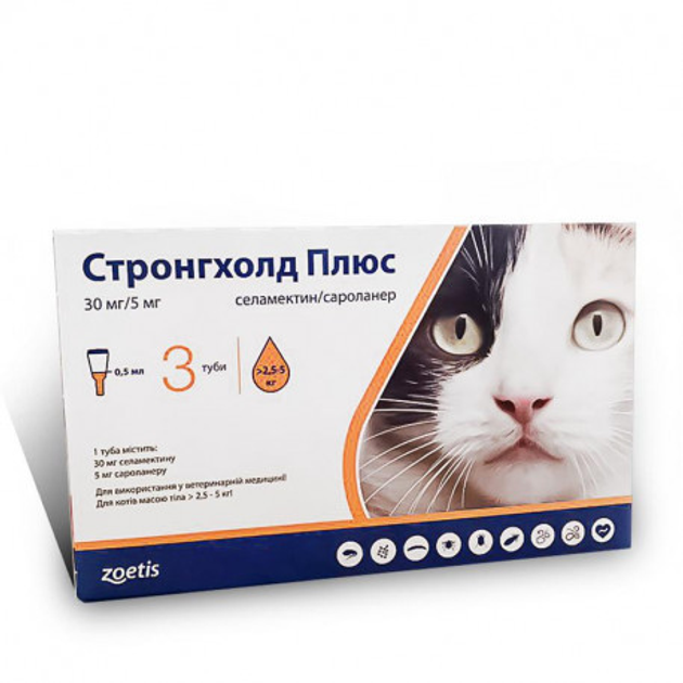 Капли на холку для кошек от 2,5 кг до 5 кг против блох Стронгхолд Плюс ...