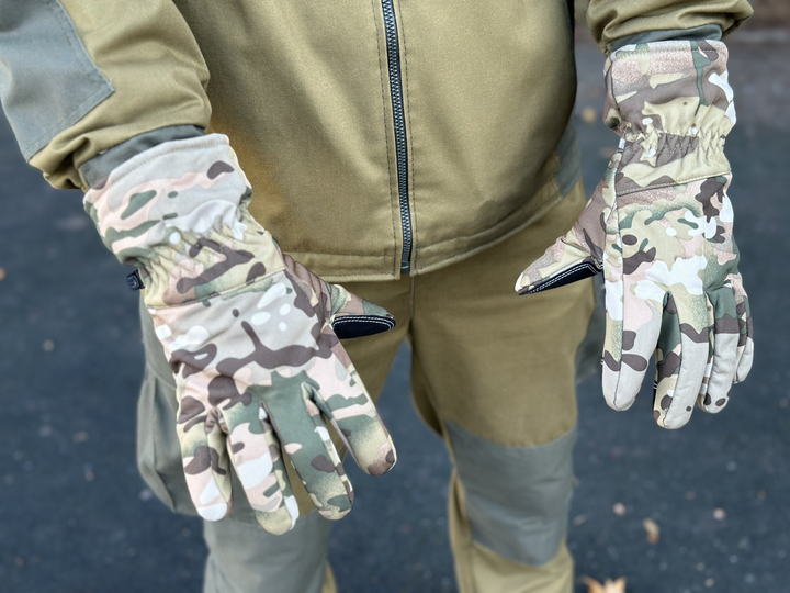 Зимові рукавички теплі Tactic тактичні рукавички софт шел утеплені, рукавички soft shell Multicam (L) - зображення 1