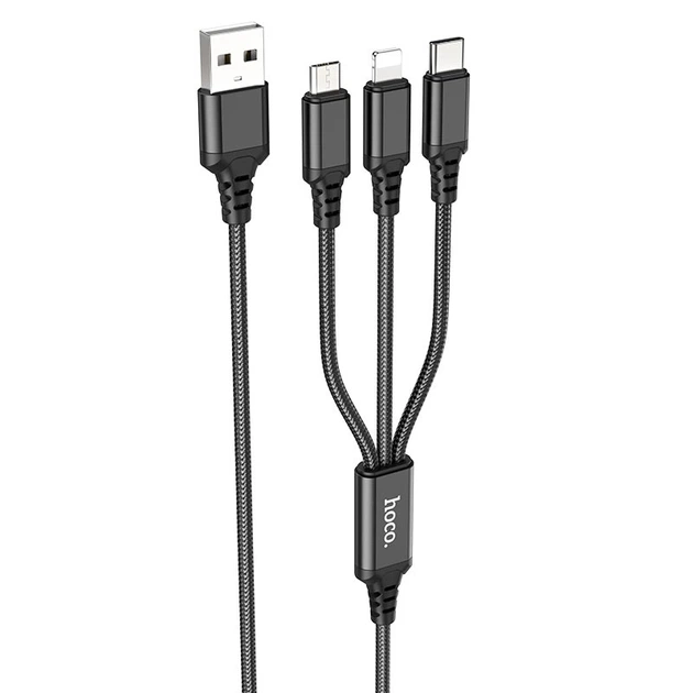 Кабель Hoco Combo 3в1 X76: Lightning/Type-C/Micro USB, 1 м, 2A - Фото 1 Кабель Hoco Combo 3в1 X76: Lightning/Type-C/Micro USB, 1 м, 2A - изображение 1