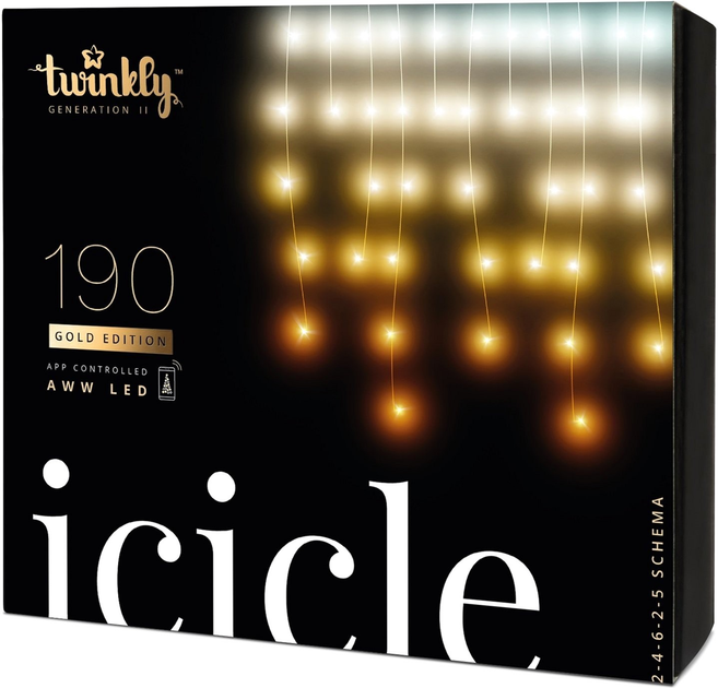 Girlanda Twinkly Icicle AWW 190 LED Smart LED, BT+WiFi, Gen II, przezroczysty kabel IP44 (TWI190GOP-TEU) - obraz 1