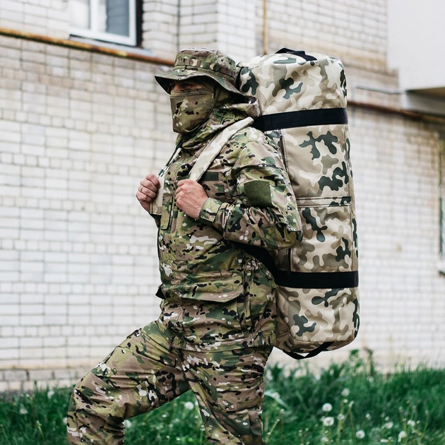 Военная сумка баул, армейский баул Оксфорд песочный мультикам 100 л тактический баул, тактический баул-рюкзак - изображение 1