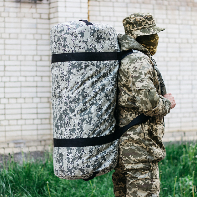 Військова баул сумка, армійський баул Оксфорд піксель з клапаном 120 л тактичний баул, тактичний баул-рюкзак - зображення 2