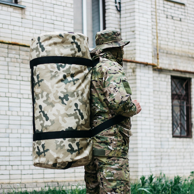 Військова сумка баул, армійський баул Оксфорд пісочний мультикам 120 л тактичний баул, тактичний баул-рюкзак - зображення 2