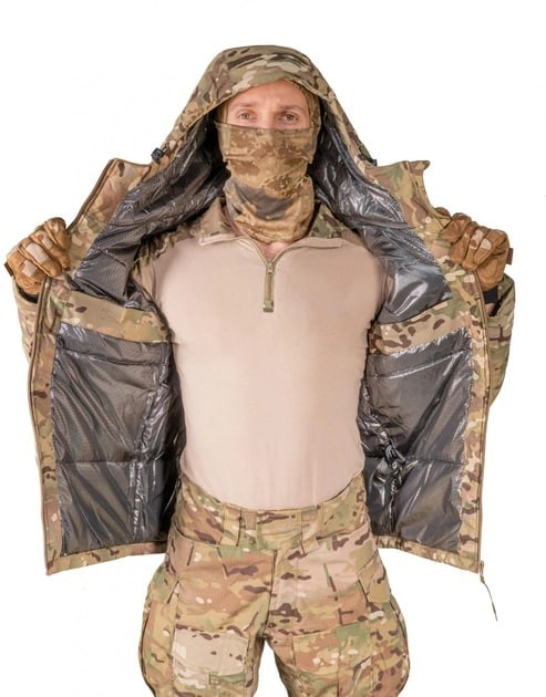 Куртка тактическая зимняя военная Рип Стоп с теплоотражающей подкладкой Omni Hit Multicam с капюшоном Мультикам р.L - изображение 2