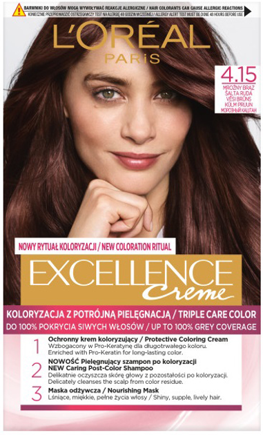 Farba do włosów L'Oreal Paris Excellence Creme 4.15 Mroźny Brąz 260 g (3600523325320) - obraz 1