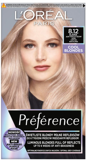 Farba do włosów L'Oreal Paris Preference Cool Blondes 8.12 Alaska 270 g (3600523949182) - obraz 1