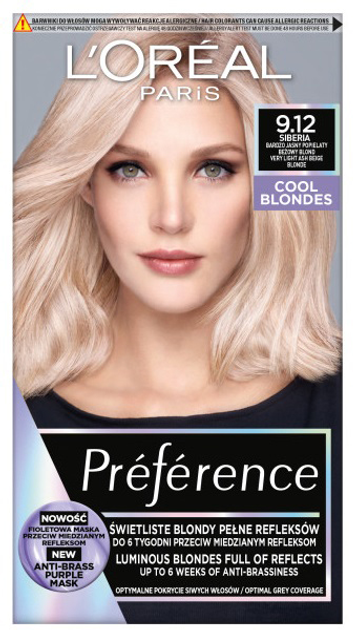 Farba do włosów L'Oreal Paris Preference Cool Blondes 9.12 Siberia 240 g (3600523949236) - obraz 1