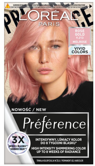 Trwała farba do włosów L'Oreal Paris Preference Vivid Colors 9.213 Rose Gold 273 g (3600524015640) - obraz 1