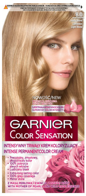 Krem koloryzujący do włosów Garnier Color Sensation 8.0 Świetlisty Jasny Blond 163 g (3600541136854) - obraz 1
