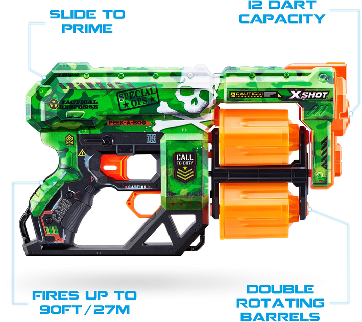 Szybkostrzelny miotacz Zuru X-SHOT Skórki Dread Camo 12 naboi (193052039255) - obraz 7