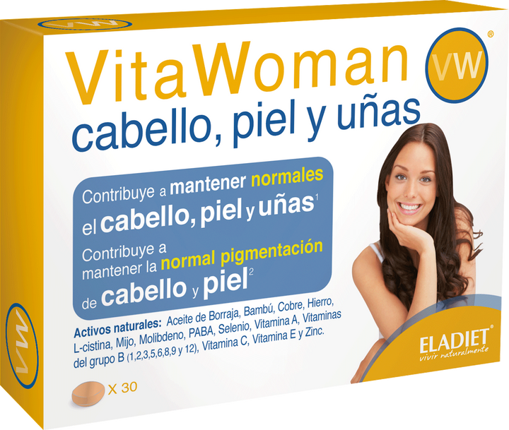 Suplement diety Eladiet Vitawoman Cabello Piel & Unas 30 tabletek (8420101215257) - obraz 1