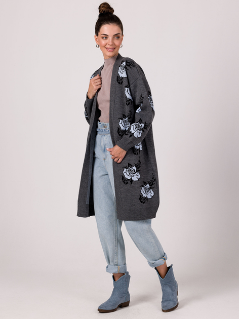 Kardigan damski w kwiaty BeWear BK102 One size Grafitowy (5905563715543) - obraz 3