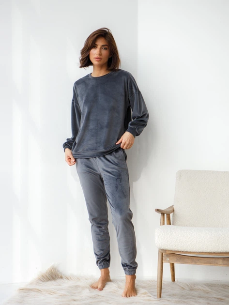 Пижама (свитшот + штаны) женская теплая велюровая BARWA garments 0332/333 S Графит (2113323331329) - Фото 3 Пижама (свитшот + штаны) женская теплая велюровая BARWA garments 0332/333 S Графит (2113323331329) - изображение 3