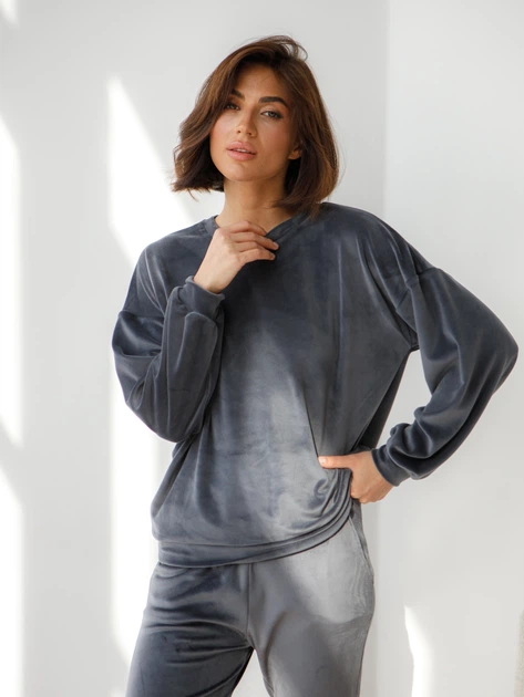 Пижама (свитшот + штаны) женская теплая велюровая BARWA garments 0332/333 S Графит (2113323331329) - Фото 9 Пижама (свитшот + штаны) женская теплая велюровая BARWA garments 0332/333 S Графит (2113323331329) - изображение 9