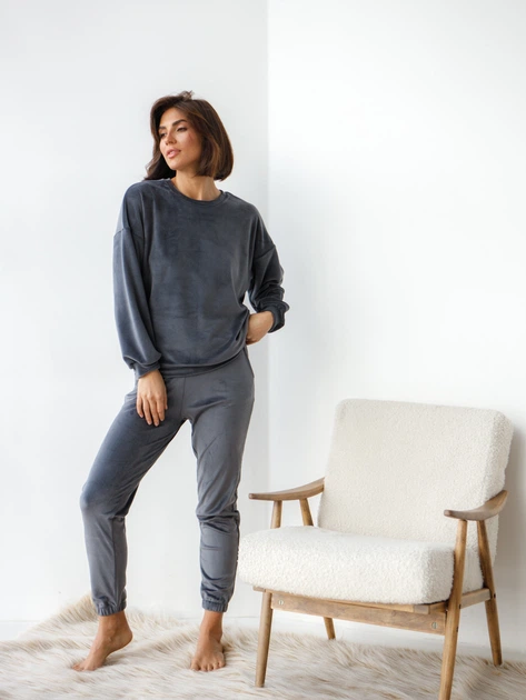 Пижама (свитшот + штаны) женская теплая велюровая BARWA garments 0332/333 S Графит (2113323331329) - Фото 4 Пижама (свитшот + штаны) женская теплая велюровая BARWA garments 0332/333 S Графит (2113323331329) - изображение 4