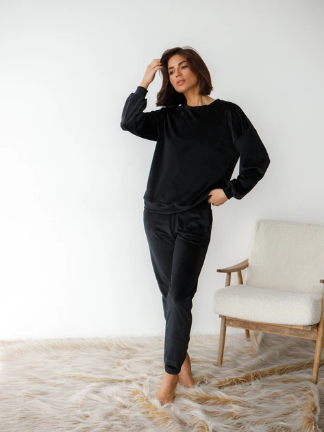 Пижама (свитшот + штаны) женская теплая велюровая BARWA garments 0332/333 M Черная (2113323332012) - изображение 6