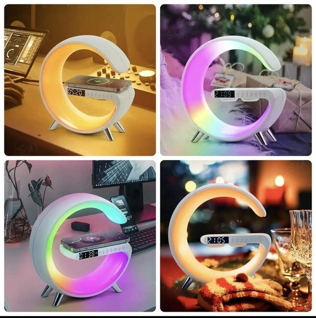 Ночник настільна лампа смарт RGB Happy Light Smart Light Sound Machine з бездротовою зарядкою 15W і Bluetooth колонкою - зображення 11
