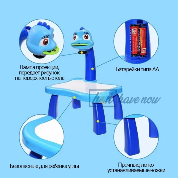 Дитячий набір для малювання - стіл з проектором Drawing Set Projector, 3 слайди (24 картинки), різнокольорові фломастери, для хлопчиків і дівчаток, синій (YM-6887) - Фото 2 Дитячий набір для малювання - стіл з проектором Drawing Set Projector, 3 слайди (24 картинки), різнокольорові фломастери, для хлопчиків і дівчаток, синій (YM-6887) - зображення 2