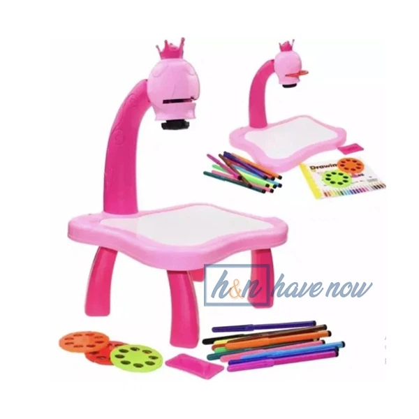 Дитячий набір для малювання - стіл з проектором Drawing Set Projector, 3 слайди (24 картинки), різнокольорові фломастери, для хлопчиків і дівчаток, рожевий (YM-6886) - зображення 3