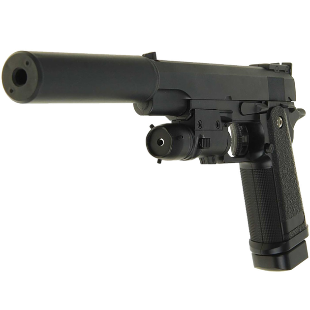G6A Страйкбольний пістолет Galaxy Colt M1911 Hi-Capa з глушником та прицілом метал чорний - изображение 2