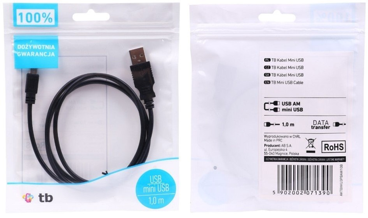 Кабель TB USB Type-A – mini-USB 1 м Black (5902002071390) - зображення 3