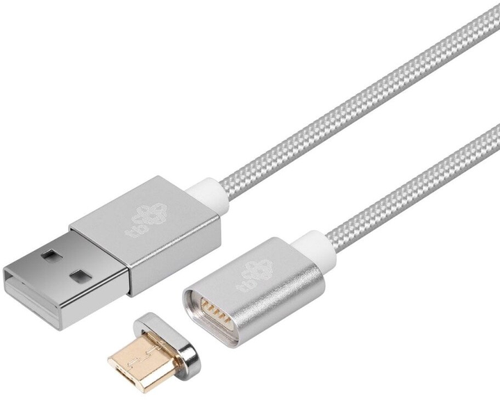 Kabel magnetyczny TB micro-USB – USB 1 m Silver (5902002145619) - obraz 1