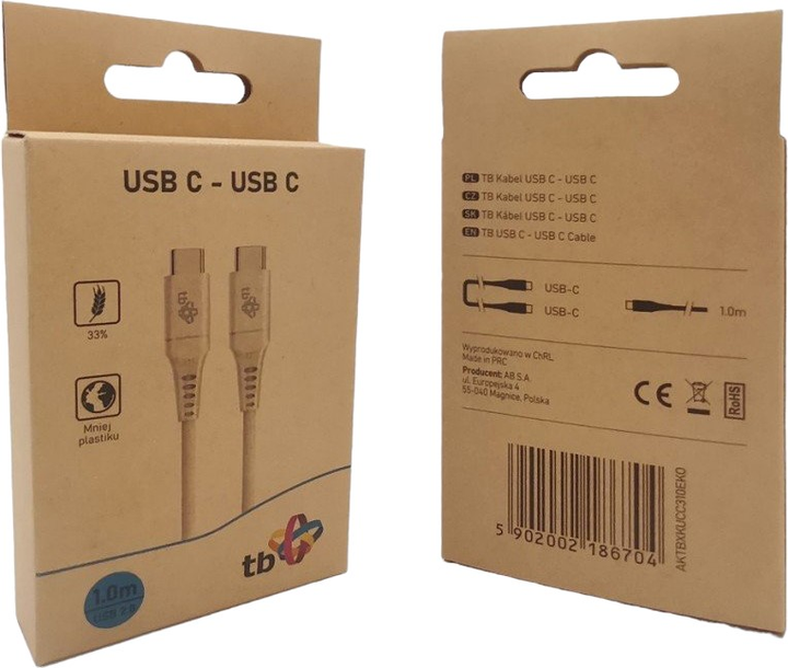 Kabel TB USB Type-C – USB Type-C 2.0 3A 1 m Beige (5902002186704) - obraz 2