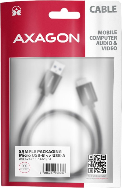 Kabel Axagon micro-USB-B – USB Type-A 3.2 Gen 1 1 m Black (8595247905925) - obraz 2