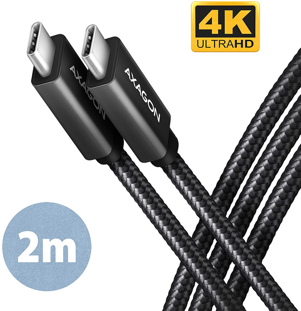 Kabel Axagon USB Type-C – USB Type-C 3.2 Gen 2 PD 100W 4K HD 2 m Black (8595247905987) - obraz 1