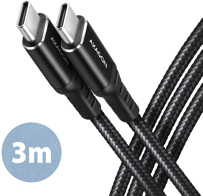 Kabel Axagon USB Type-C – USB Type-C 2.0 PD 60W 3 m Black (8595247906892) - obraz 1
