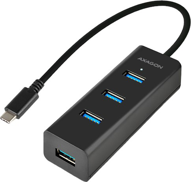 USB-hub Axagon 4-portowy USB 3.2 Gen 1 Slim kabel Type-C 0.14 m Black (8595247904379) - obraz 1