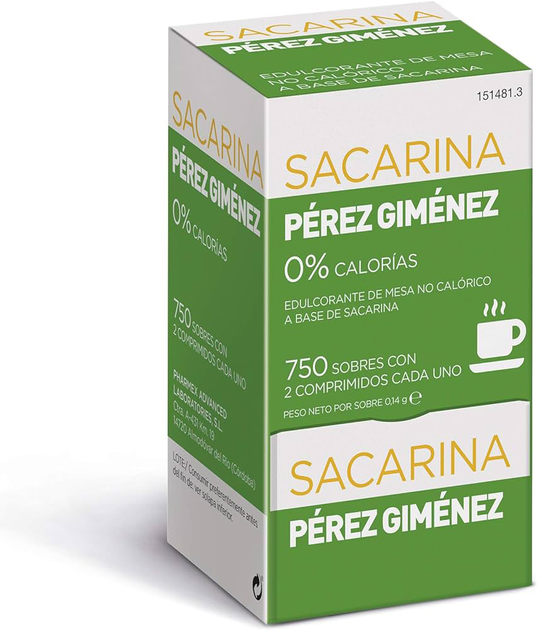 Зaмінник цукру Pharmex Sacarina Perez Gimenez 750 сaше 2 тaблетки (8470001514813) - зображення 1
