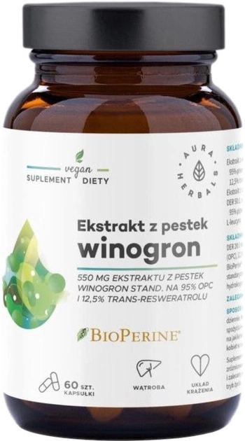 Suplement diety Aura Herbals Ekstrakt z Pestek Winogron 550 mg 60 kapsułek (5902479613956) - obraz 1