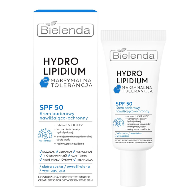 Krem do twarzy Bielenda Hydro Lipidium barierowy SPF50 nawilżająco-ochronny 30 ml (5902169051907) - obraz 1