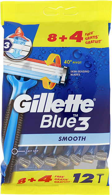 Одноразові станки для гоління Gillette Blue 3 Smooths 12 шт (7702018467372) - зображення 1