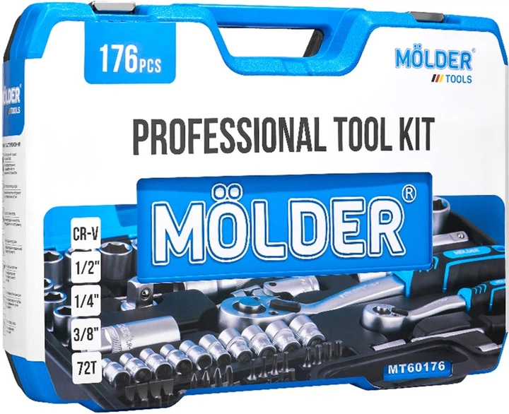 Профессиональный набор инструментов в кейсе Molder 1/2", 1/4", 3/8" 72Т, CR-V 176 единиц (MT60176) - изображение 5